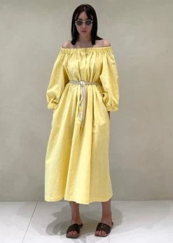 Beside You CLOTHING Leone Off Shoulder Dress - Pale Yellow