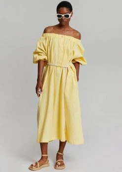 Beside You CLOTHING Leone Off Shoulder Dress - Pale Yellow