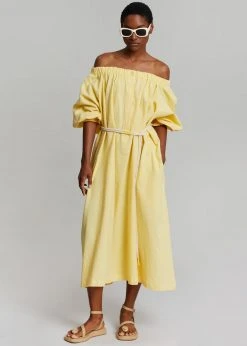 Beside You CLOTHING Leone Off Shoulder Dress - Pale Yellow