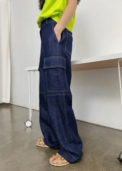 The Frankie Shop CLOTHING Lomi Cargo Denim Pants - Navy