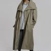 The Frankie Shop Lottie Wing Collar Trench Coat - Olive