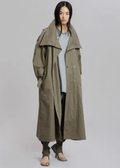 The Frankie Shop Lottie Wing Collar Trench Coat - Olive