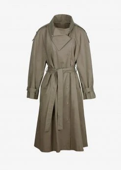 The Frankie Shop Lottie Wing Collar Trench Coat - Olive