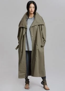 The Frankie Shop Lottie Wing Collar Trench Coat - Olive