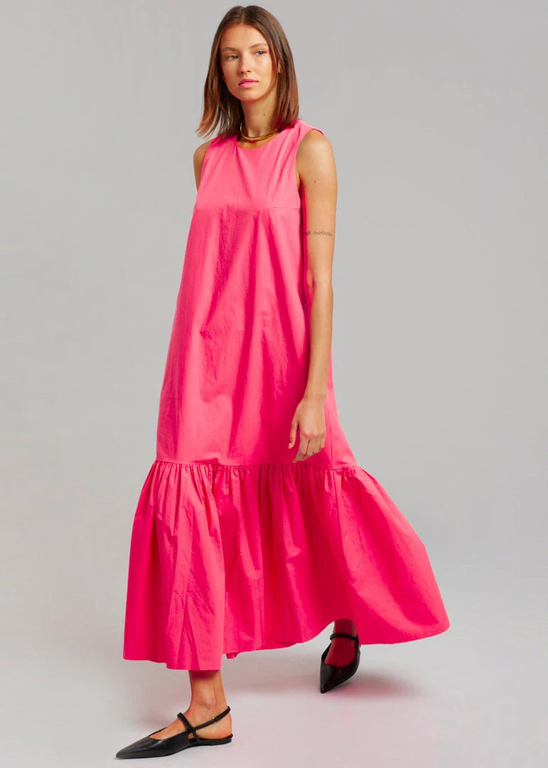 The Frankie Shop CLOTHING LouLou Flouncy Hem Dress - Fuchsia 1 The Frankie Shop CLOTHING LouLou Flouncy Hem Dress - Fuchsia
