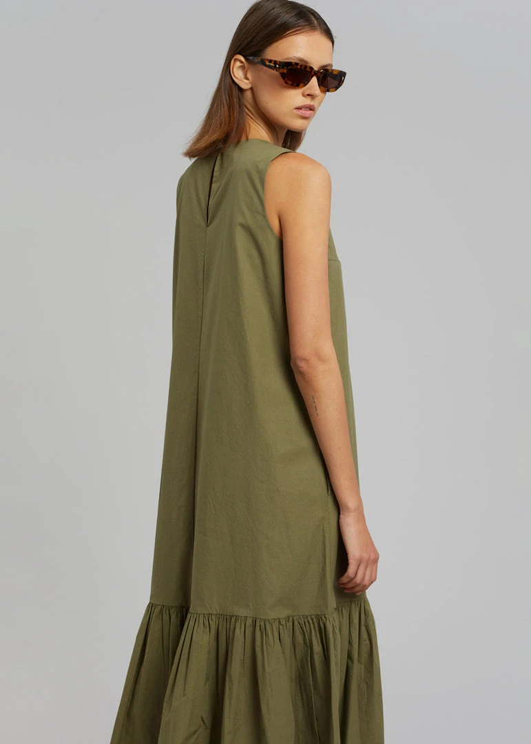 The Frankie Shop CLOTHING LouLou Flouncy Hem Dress - Khaki 8 The Frankie Shop CLOTHING LouLou Flouncy Hem Dress - Khaki