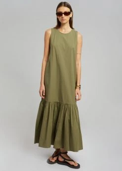 The Frankie Shop CLOTHING LouLou Flouncy Hem Dress - Khaki