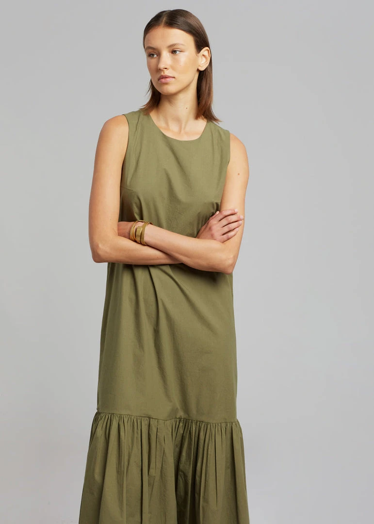 The Frankie Shop CLOTHING LouLou Flouncy Hem Dress - Khaki 6 The Frankie Shop CLOTHING LouLou Flouncy Hem Dress - Khaki