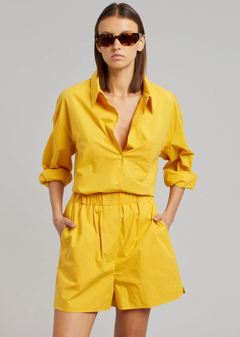 The Frankie Shop Lui Cotton Boxer Short - Gold Yellow 1 The Frankie Shop Lui Cotton Boxer Short - Gold Yellow