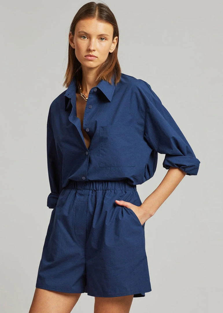 The Frankie Shop CLOTHING Lui Cotton Boxer Short - Navy 1 The Frankie Shop CLOTHING Lui Cotton Boxer Short - Navy