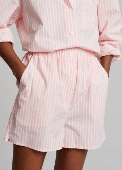 The Frankie Shop Lui Cotton Boxer Short - Pink Stripe CLOTHING