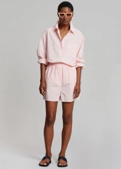 The Frankie Shop Lui Cotton Boxer Short - Pink Stripe CLOTHING