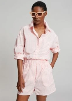 The Frankie Shop Lui Cotton Boxer Short - Pink Stripe CLOTHING