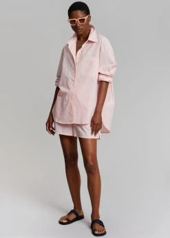 The Frankie Shop Lui Cotton Shirt - Pink Stripe CLOTHING