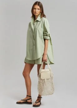 The Frankie Shop Lui Cotton Shirt - Sage CLOTHING