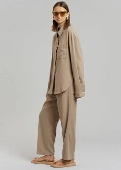 The Frankie Shop Lui Fluid Pinstripe Shirt - Camel CLOTHING