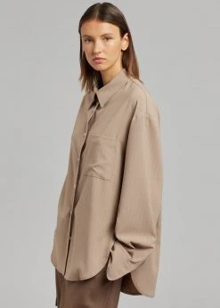 The Frankie Shop Lui Fluid Pinstripe Shirt - Camel CLOTHING