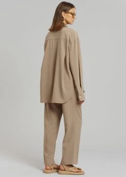 The Frankie Shop Lui Fluid Pinstripe Shirt - Camel CLOTHING