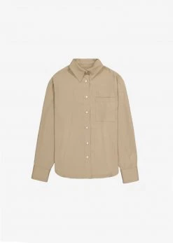 The Frankie Shop Lui Fluid Pinstripe Shirt - Camel CLOTHING
