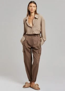 The Frankie Shop Lui Fluid Pinstripe Shirt - Camel CLOTHING