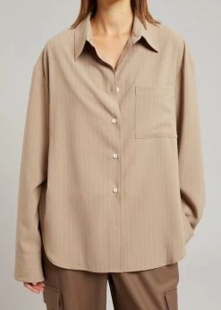 The Frankie Shop Lui Fluid Pinstripe Shirt - Camel CLOTHING