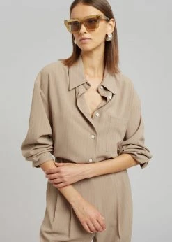 The Frankie Shop Lui Fluid Pinstripe Shirt - Camel CLOTHING