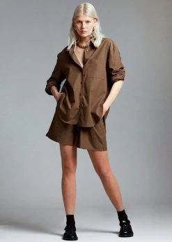 The Frankie Shop Lui Organic Cotton Boxer Short - Chocolate CLOTHING