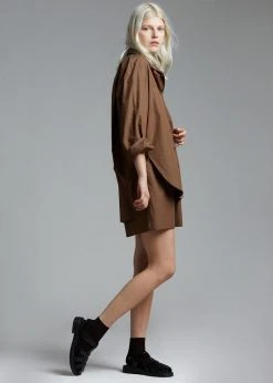 The Frankie Shop Lui Organic Cotton Boxer Short - Chocolate CLOTHING