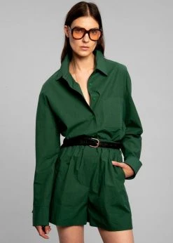 The Frankie Shop Lui Organic Cotton Boxer Short - Hunter Green