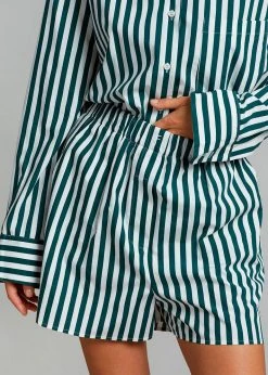 The Frankie Shop Lui Organic Cotton Boxer Short - Pine Stripe