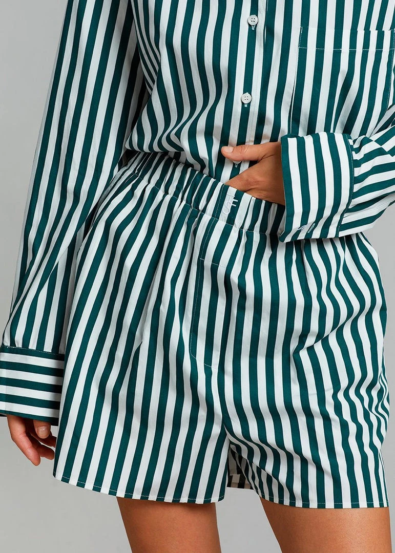 The Frankie Shop Lui Organic Cotton Boxer Short - Pine Stripe 2 The Frankie Shop Lui Organic Cotton Boxer Short - Pine Stripe