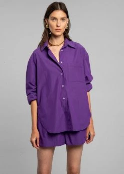 The Frankie Shop Lui Organic Cotton Shirt - Berry CLOTHING 21 The Frankie Shop Lui Organic Cotton Shirt - Berry CLOTHING