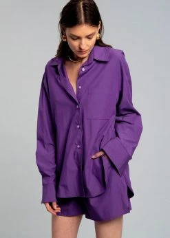 The Frankie Shop Lui Organic Cotton Shirt - Berry CLOTHING 18 The Frankie Shop Lui Organic Cotton Shirt - Berry CLOTHING