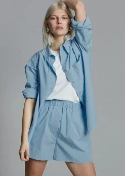 The Frankie Shop Lui Organic Cotton Shirt - Blue CLOTHING