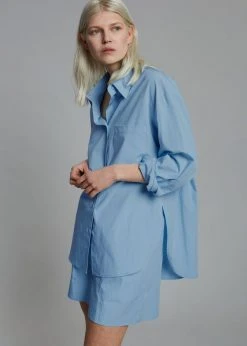 The Frankie Shop Lui Organic Cotton Shirt - Blue CLOTHING