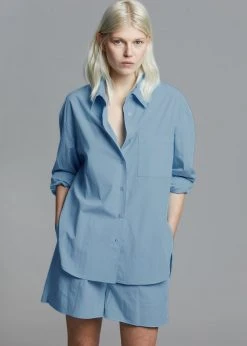 The Frankie Shop Lui Organic Cotton Shirt - Blue CLOTHING