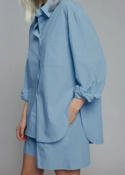 The Frankie Shop Lui Organic Cotton Shirt - Blue CLOTHING