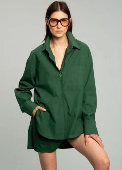 The Frankie Shop CLOTHING Lui Organic Cotton Shirt - Hunter Green