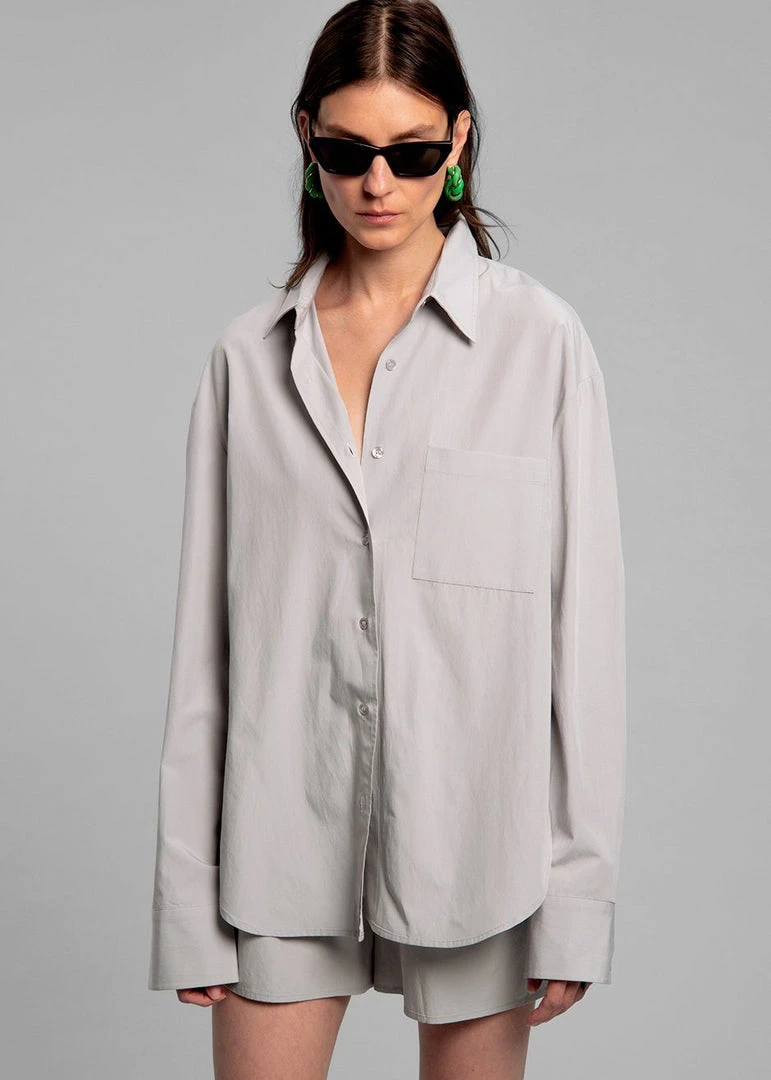 The Frankie Shop CLOTHING Lui Organic Cotton Shirt - Ice 2 The Frankie Shop CLOTHING Lui Organic Cotton Shirt - Ice