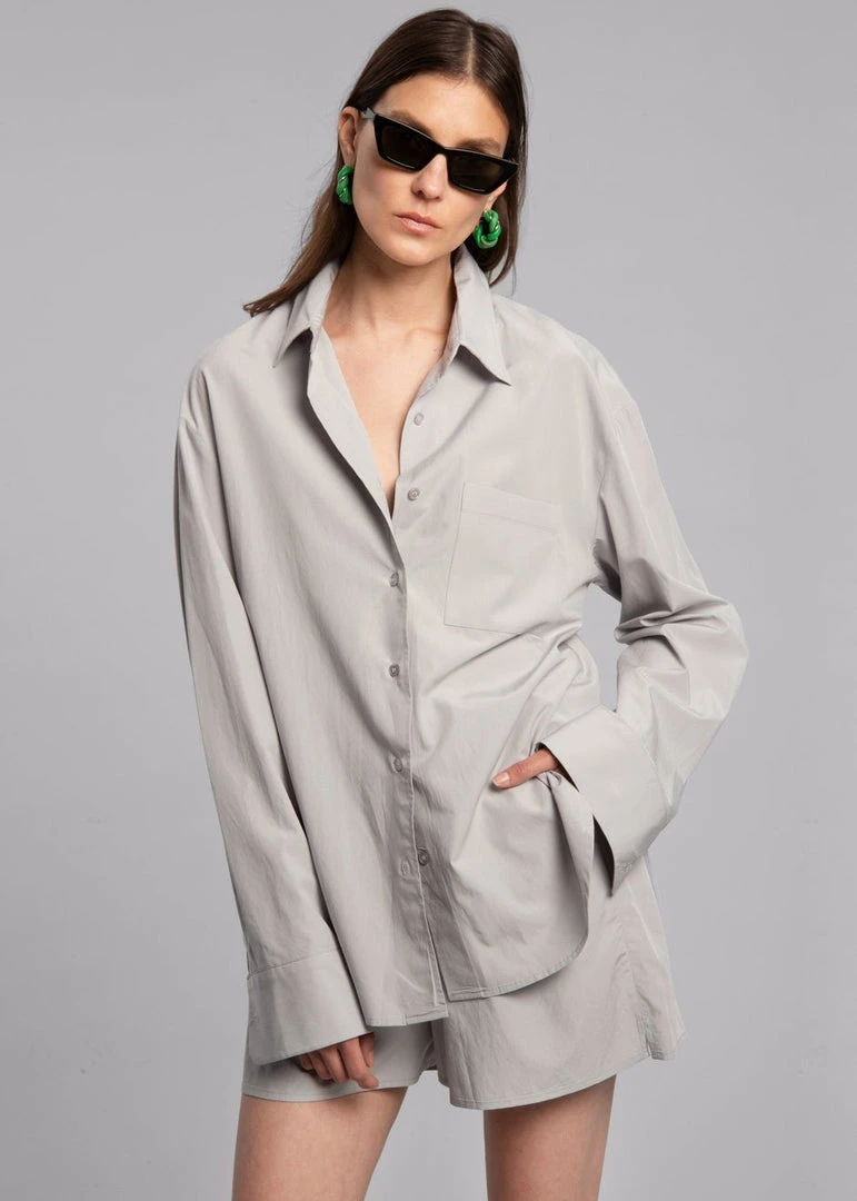 The Frankie Shop CLOTHING Lui Organic Cotton Shirt - Ice 5 The Frankie Shop CLOTHING Lui Organic Cotton Shirt - Ice