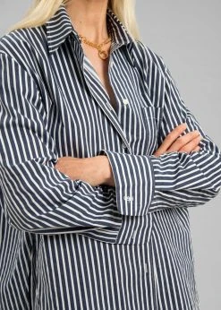 The Frankie Shop Lui Organic Cotton Shirt - Navy Stripe