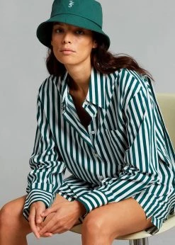 The Frankie Shop CLOTHING Lui Organic Cotton Shirt - Pine Stripe 14 The Frankie Shop CLOTHING Lui Organic Cotton Shirt - Pine Stripe