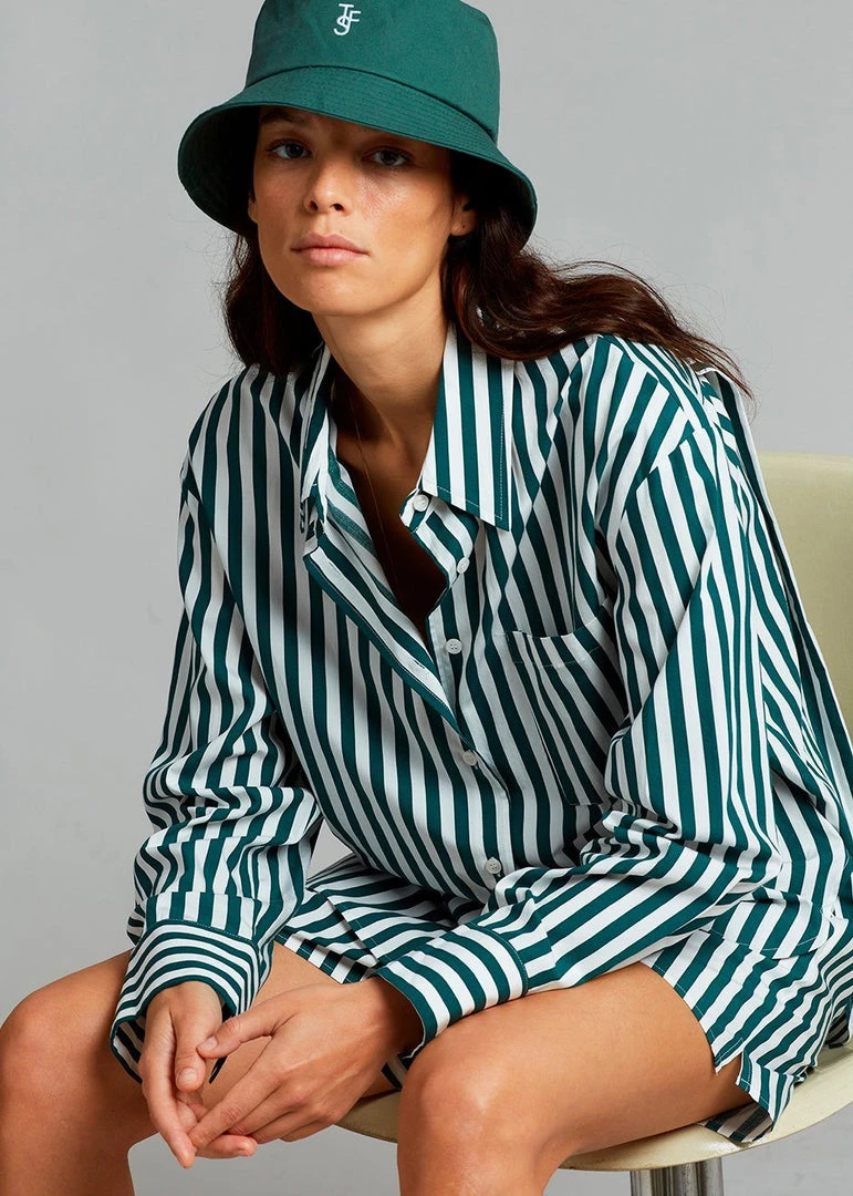 The Frankie Shop CLOTHING Lui Organic Cotton Shirt - Pine Stripe 4 The Frankie Shop CLOTHING Lui Organic Cotton Shirt - Pine Stripe