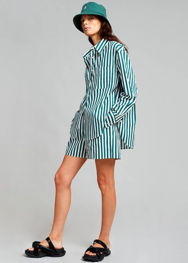 The Frankie Shop CLOTHING Lui Organic Cotton Shirt - Pine Stripe 5 The Frankie Shop CLOTHING Lui Organic Cotton Shirt - Pine Stripe