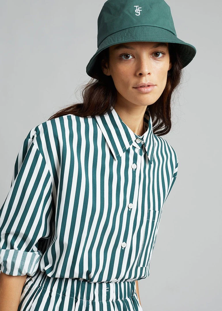 The Frankie Shop CLOTHING Lui Organic Cotton Shirt - Pine Stripe 9 The Frankie Shop CLOTHING Lui Organic Cotton Shirt - Pine Stripe