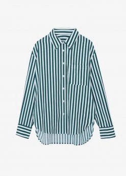 The Frankie Shop CLOTHING Lui Organic Cotton Shirt - Pine Stripe 21 The Frankie Shop CLOTHING Lui Organic Cotton Shirt - Pine Stripe