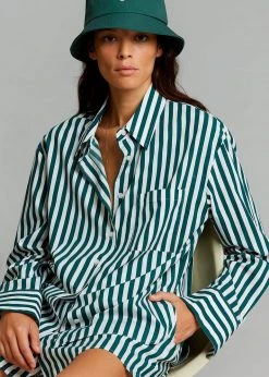 The Frankie Shop CLOTHING Lui Organic Cotton Shirt - Pine Stripe 18 The Frankie Shop CLOTHING Lui Organic Cotton Shirt - Pine Stripe