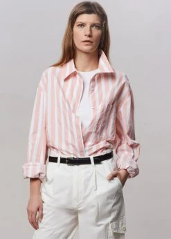 The Frankie Shop Lui Wide Stripes Shirt - Pink CLOTHING