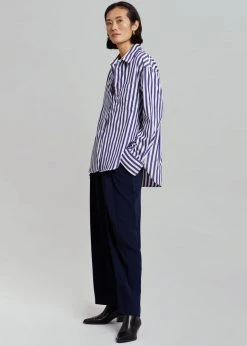 The Frankie Shop Lui Stripe Shirt - Deep Blue CLOTHING