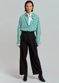 The Frankie Shop Lui Stripe Shirt - Green CLOTHING